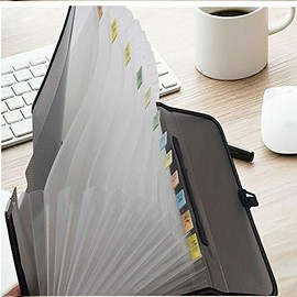 13 Expanding File with Compartments Portable Accordion Folder Plastic A4 Concertina Projects Document Storage for Office Business School with Handle Grey