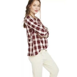 Hatch Maternity Women’s THE DELFINA TOP Plaid Bordeaux Cotton Size 1 (S/4-6) NEW