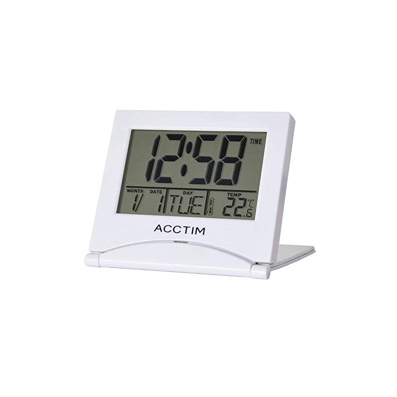 Acctim Mini Flip 2 Folding Travel LCD Alarm Clock White