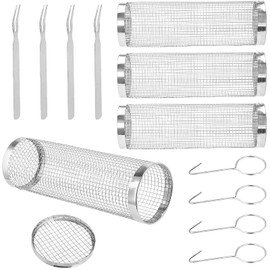 SEUNMUK 4 PCS Rolling Grill Baskets, Stainless Steel Grilling Cages, Barbecue Cages BBQ Tool for Meat Vegetables Seafood