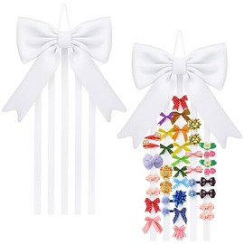 Weysat Bow Organizer for Girls Huge Bow Holder for Girls Hair Bows Claw Clip Organizer Wall Hanging Decoration Accessories with Five Ribbons Organizador De Moños Para Niñas for Room Decor (White)