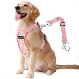 VavoPaw Dog Seat Belt, Safety Vest Dog Car Harness with Adjustable Buckle Dog Seat Belt for Vehicle Nylon Pet Safety Seat Belts Heavy Duty(XL, Pink Daisy)