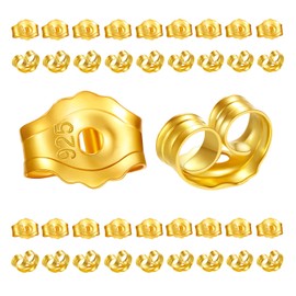 40 Pcs 18K Gold Earring Backs Replacements for Studs. 925 Stering Silver Locking Earring Lifters. Hypoallergenic Secure Pierced Earring Backs for Droopy Ears Heavy Earring (Gold)