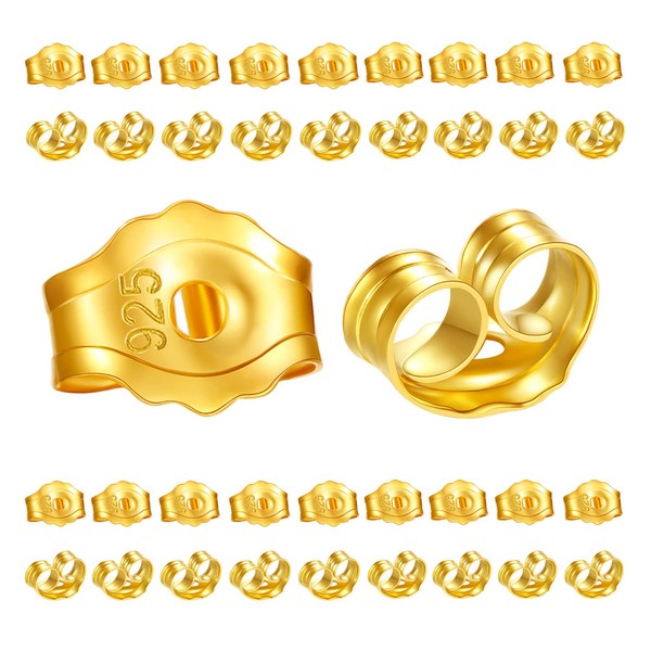 40 Pcs 18K Gold Earring Backs Replacements for Studs. 925
