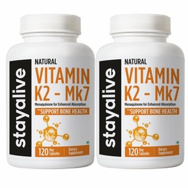Stayalive Vitamin K2 MK7 55mg Highly Absorbent 120 Capsules Non-GMO and Gluten Free Vitamin K2 MK7 Supplement for Bone Health, 2 Count, 120 Tablets / Stayalive 비타민 K2 MK7 55mg 고흡수성 뼈 건강을 위한 120캡슐 비-유전자 변형 및 글루텐 프리 비타민 K2 MK7 보충제, 2개, 120정