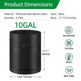 BIJOKETTEN 6 Pack Potato Grow Bags 10 Gallon with Flap and Handle, Planter Pots Thick Fabric Garden Containers for Tomato, Vegetable and Fruits