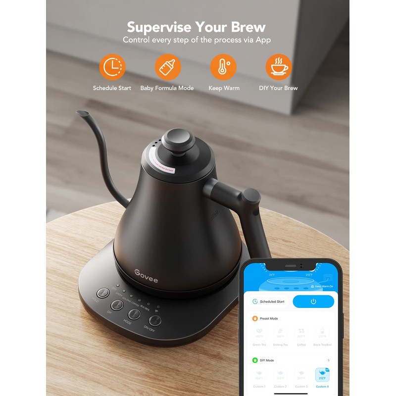 Govee Smart Electric Kettle, WiFi Variable Temperature Gooseneck Pour Over