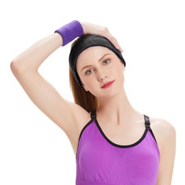 Hanerdun Sports Sweatbands Headbands Breathable Cotton Terry Cloth Sweat Head Bands For Men And Women Running Work out Yoga Exercise Tennis, Black/White/Gray(3 pieces), One Size