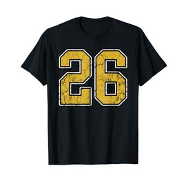 Old Gold Black White Sports Number 26 Jersey Uniform Player T-Shirt