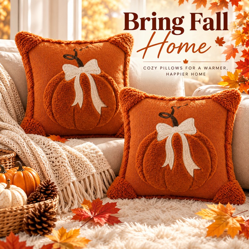 3D Plush Pumpkin Pillow Cover for Fall Decorating – Soft