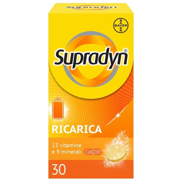 Supradyn Complete Multivitamin Refill Vitamins and Minerals for Adults, Supplement Vitamins A, B, C, D3, E, K, Magnesium, Calcium, Zinc, Selenium and Q10, Orange Flavour 30 Effervescent Tablets