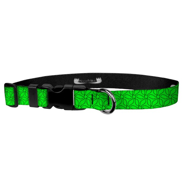Moose Pet Wear Dog Collar - Patterned Adjustable Pet Collars, Made in the USA - 1 Inch Wide, Medium, Modern Green