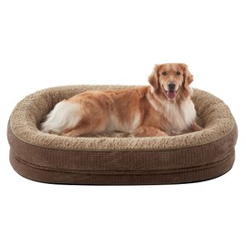 JOEJOY Orthopedic Dog Bed for Extra Large Dogs, XL Waterproof Egg-Crate Memory Foam Pet Sofa with Bolster Sides, Washable Removable Cover & Non-Slip Bottom, Brown