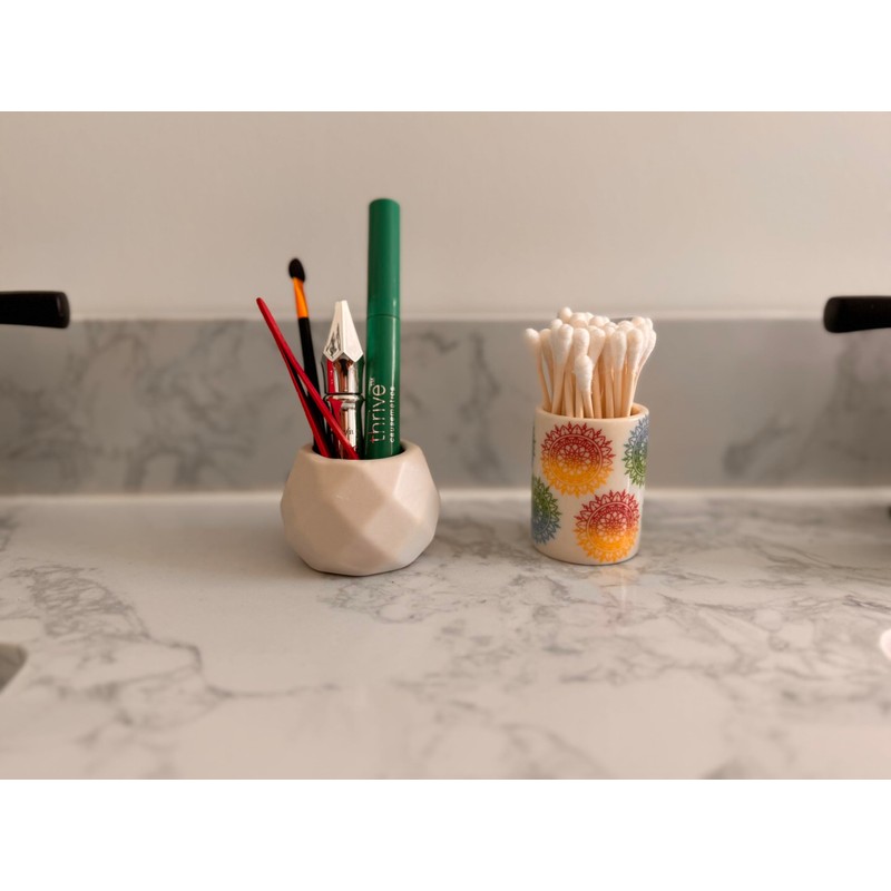 Home Haven Ceramic Q-Tip Holder - Colorful Mandela Design