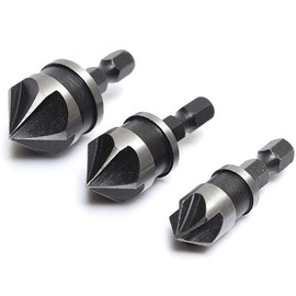 Bestgle 5 Flutes Countersink Chamfer Drill Bits, 90 Degree Chamfering Cutter 1/4 Inch Hex Shank Chamfer Tapered Bit Set for Woodworking Metalworking, 12mm 16mm 19mm