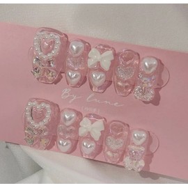 Transparent Pearl Handmade Nail Tips Clear Ice Nail Tips - Almond / 투명 진주 수제네일팁 클리어 얼음 네일팁 - 아몬드