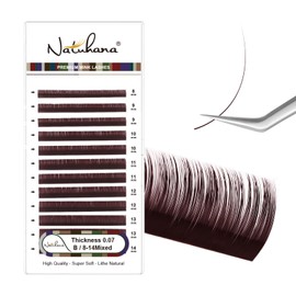 NATUHANA Colored Eyelash Extensions 0.07mm B Curl 8-14mm Mixed Tray Color Lash Supplies Individual Classic Colorful Lash Extensions Dark Brown Volume Lash Extensions (Burgundy;0.07 B, 8-14 MIX)