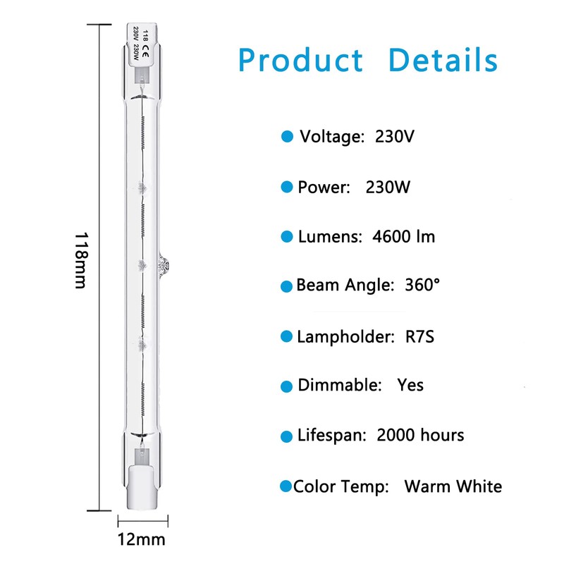 Queeplo Pack of 5 R7S Halogen Bulbs 230 W 230