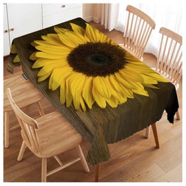 Swono Sunflower Table Cloth Rectangle Tables Retro Garden Autumn Sunflower On Wooden Kitchen Table Cover Oblong 52"X70" Tablecloth for Dining Table Buffet Parties Patio and Camping