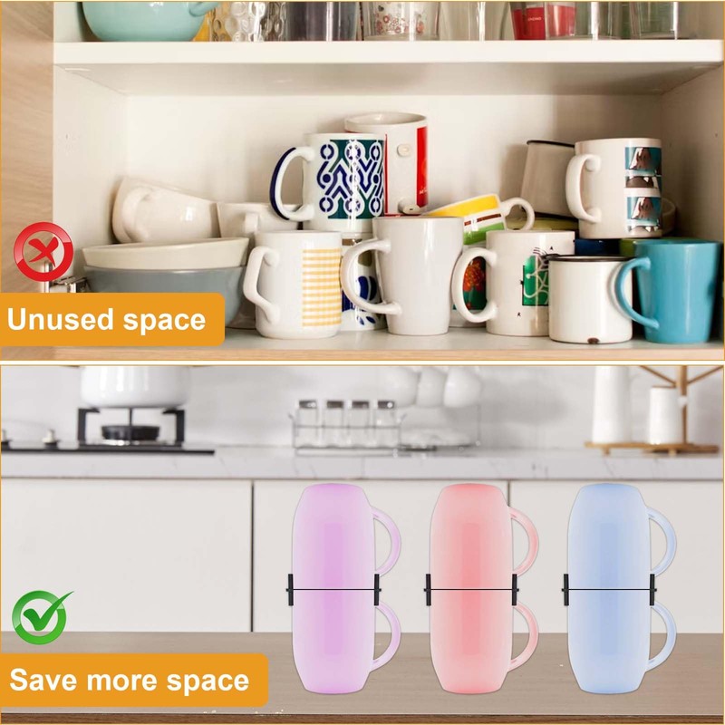 Marjoramy Pack of 6 Cup Stackers, Black Cup Holder, Stackable