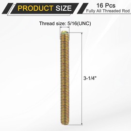 sourcing map 16 Pack Fully All Threaded Rod 5/16" Thread, 3-1/4" Length, Thread Screw Threaded Rod Screw Sofa Foot Screw Bolt for Chair Furniture Mounting Assembly Fastening