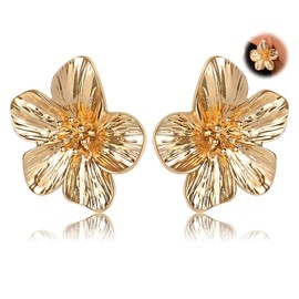 AVYRING Gold Flower Earrings for Women, Hypoallergenic Stainless Steel Stud, Summer Vacation Style for Daily, Party & Beach Wear