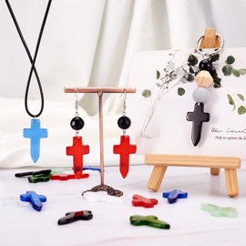 Boutigem 28Pcs Cross Crystal Pendants Crucifix Dangle Charms Easter Religious Charms Ornaments 7 Colors 37mm for Necklace Earring Jewelry Making