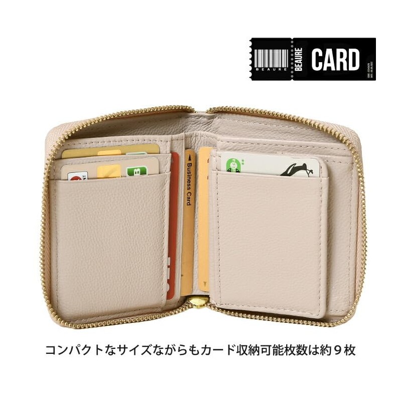 Beaure B-24096 Women's Genuine Leather Short Wallet, Round Zipper, Mini