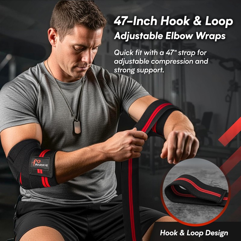 Anraye Elbow Wraps for Weightlifting - 47" Adjustable Compression Straps