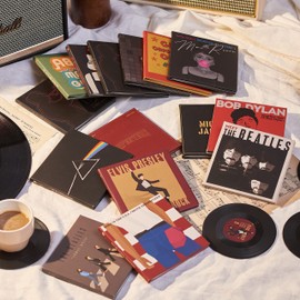 Mini Vinyl Record Coasters - Set of 2 Cool Music Coasters with Designed Album Cover Decorations - Housewarming Gift for Music Lovers (CS059)