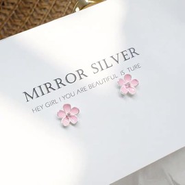 Tiny Pink Flower Small Stud Earrings 925 Sterling Silver for Women Cute Minimalist Cartilage Pink CZ Floral Studs Tragus Post Pin Hypoallergenic Fashion Jewelry for Her Daughter, Small, Brass, No