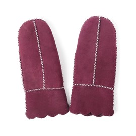 YISEVEN Women’s Winter Sheepskin Leather Shearling Mittens Soft Thick Furry Lambskin Fur Lined Warm Flip Cuffs for Cold Weather Dress Driving Work, Dark Mauve Suede Medium