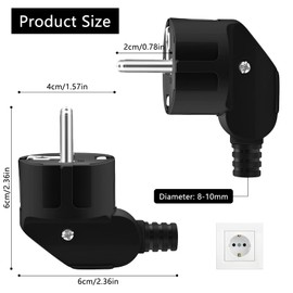 Schuko Plug 250 V/16 A Euro Plug Power Plug Angle Plug Power Plug Protective Contact Plug for 8-10 mm Cable for Household Appliances Small Appliances Pack of 8