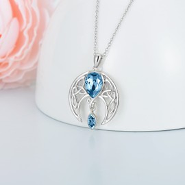 AOBOCO Celtic Necklace 925 Sterling Silver Crescent Moon Pendant with Simulated Aquamarine Blue Birthstone Celtic Irish Jewelry Gifts for Women
