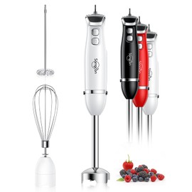 Sangcon Immersion Blender Handheld, 3-in-1 Hand Blender Electric, 400W Handheld Blender, Stainless Steel Blade Stick Blender with Whisk, Milk Frother Attachments - White