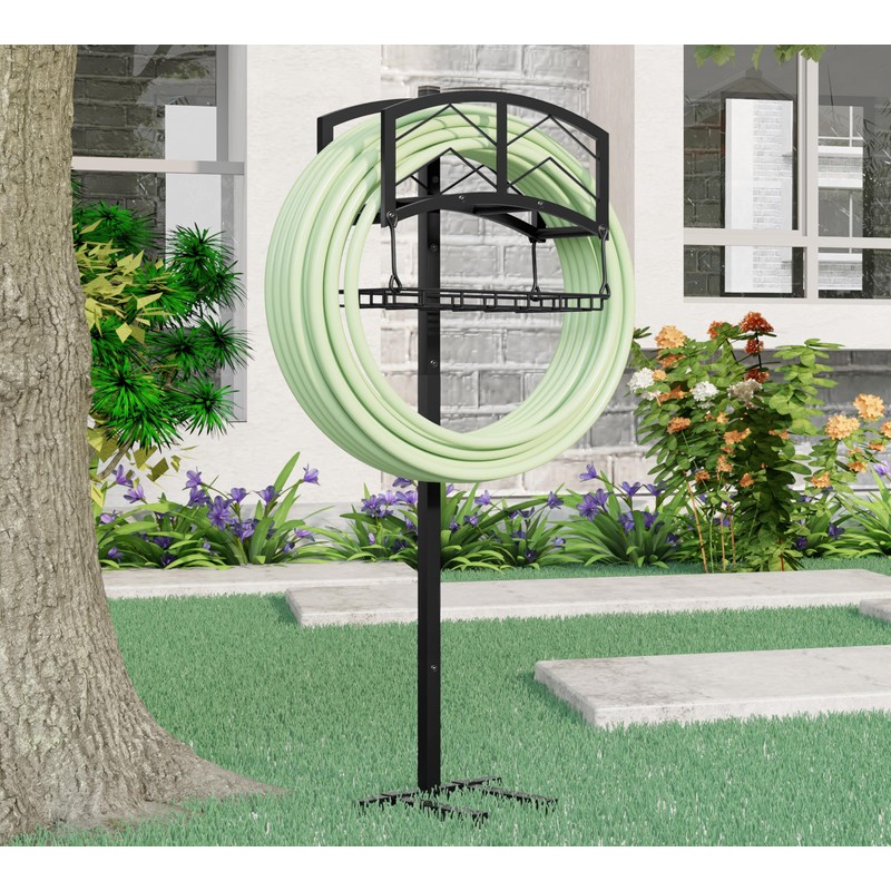Kingson Portable Garden Hose Holder with Storage Basket - Heavy-Duty