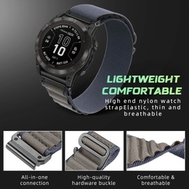 RoYiio Strap Compatible with Garmin Nylon Sports Strap for Fēnix/Enduro/Epix/Quatix/MARQ Series/Descent Series/D2 Series/Tactix Strap, Soft, Breathable, Watch Strap, QuickFit, 22 mm, Blue