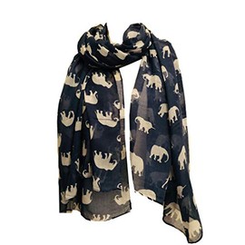 Pamper Yourself Now Elephant animal print women's scarf great gift/present. (navy with white)