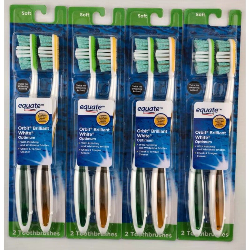 Equate Orbit Brilliant White Optimum Soft Bristle Toothbrush, 4 Pack