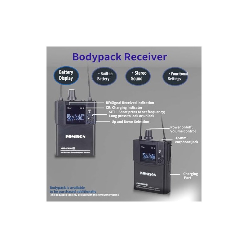 KOMISON in-Ear Audio Monitor System bodypack only IEM500S Only, bodypack
