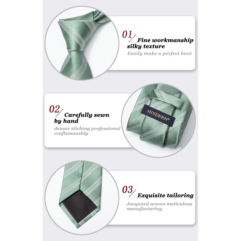 HISDERN Men's Tie Formal Stripes Tie with Pocket Square Set