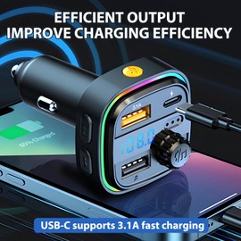 Knocery Bluetooth Car FM Transmitter, Bluetooth Adapter for Car, Radio, Music Player, MP3, Quick Charge USB and Type C QC3.0, Hands-Free Calling, Multi-Colour