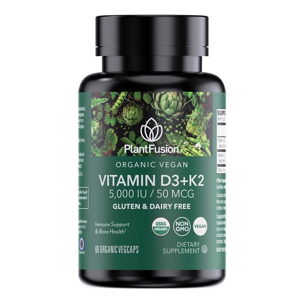 PlantFusion Organic Vegan Vitamin D3 + K2 5,000 IU, 50MCG
