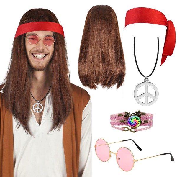 UxClishe 5 Pcs Hippie Accessories for Men, 70s Disco Style
