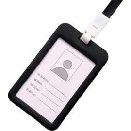 1Pc Black Badge Holders Vertical Style Clear ID Card Holder ID Badge Holder with Clear ID Window and Detachable Neck Lanyard Strap Clear Name Tag ID Card Holders, Labels, Indexes and Stamps