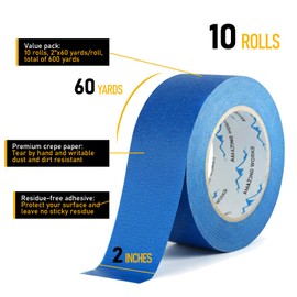 10Rolls Painters Tape 2 inch Wide Bulk Blue Masking Tape for Painting 60yds
