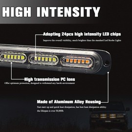 XTAUTO 4pcs 24-LED Emergency Strobe Light, Amber White Ultra-Thin Surface Mount Flashing Warning Beacon Hazard Construction Caution Light for Cars Off Road Firefighter Vehicles Trucks