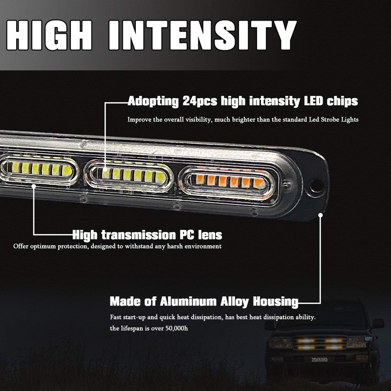 XTAUTO 4pcs 24-LED Emergency Strobe Light, Amber White Ultra-Thin Surface