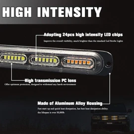 XTAUTO 4pcs 24-LED Emergency Strobe Light, Amber White Ultra-Thin Surface Mount Flashing Warning Beacon Hazard Construction Caution Light for Cars Off Road Firefighter Vehicles Trucks