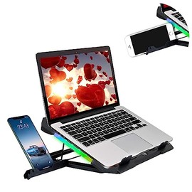 Base Enfriadora Para Laptop Con 2 Ventiladores Puertos USB 7 Diferentes Posiciones Soporte De Refrigeración Portátil Gamer Con Led RGB Para Notebook Computadora Ángulo Ajustable y Soporte Para Celular